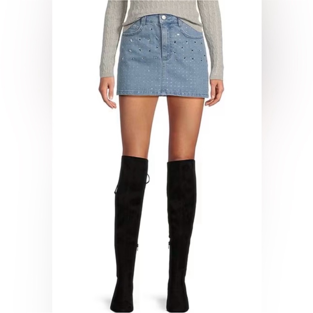 NWT Gianni Bini Rhinestone Mini Denim Skirt